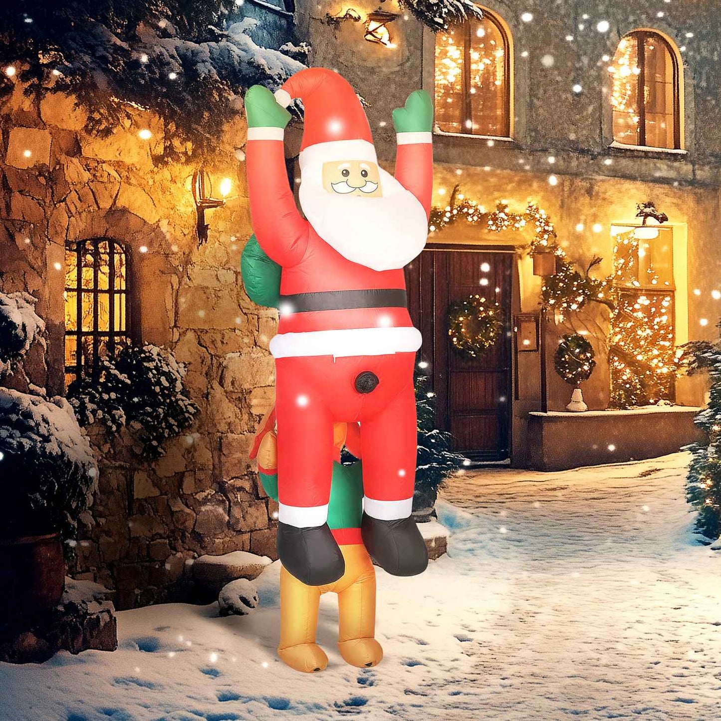 Inflatable Santa with Dog and LED Lights, 214 cm