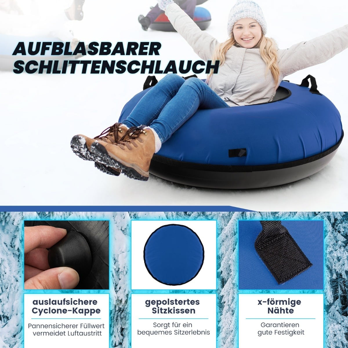 Inflatable Snow Tube 100cm with Pump & Tow Rope