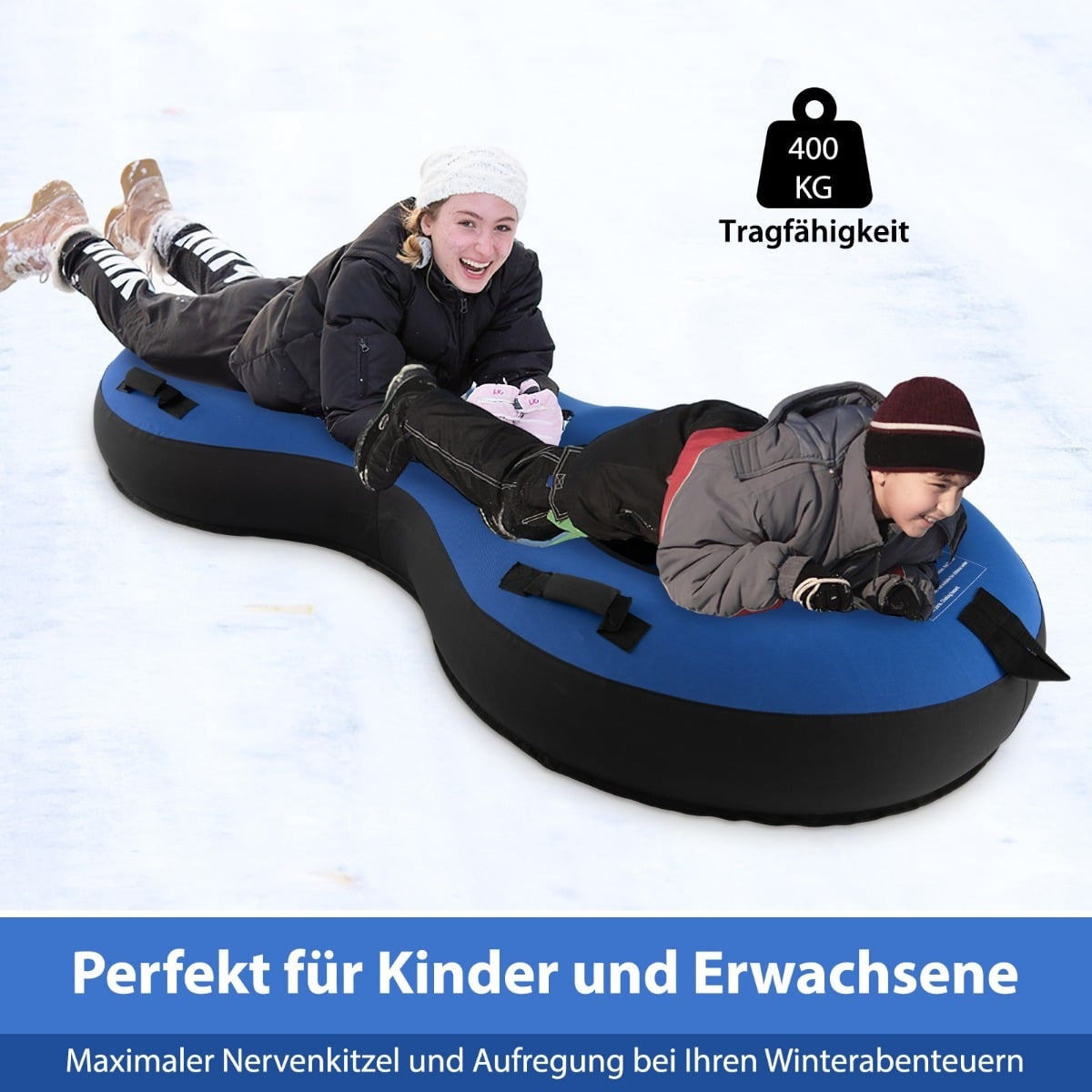 Inflatable Snow Tube for 2, 200cm, Heavy-Duty, Blue
