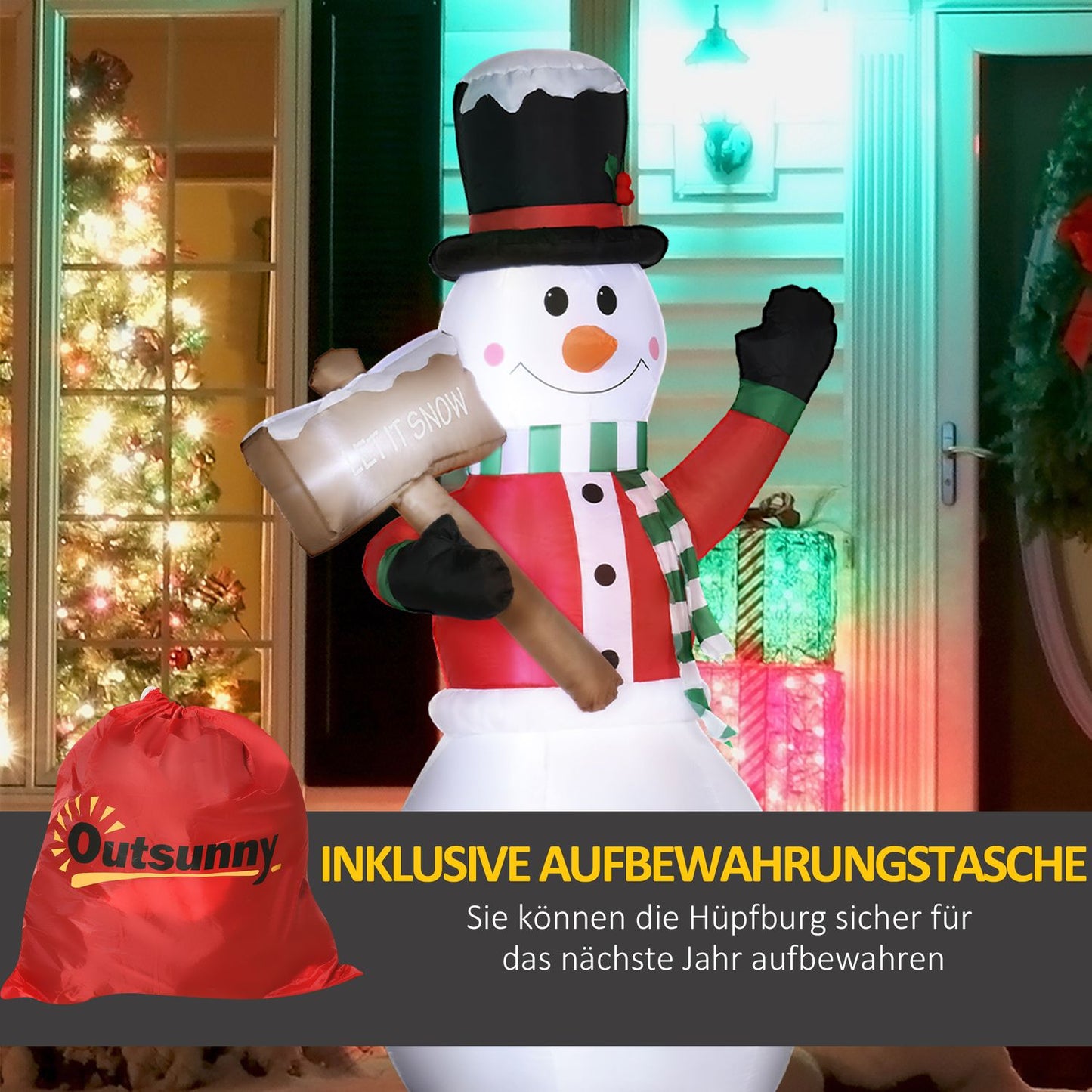 Inflatable snowman with LED light (180 cm) - Waterproof Christmas decor