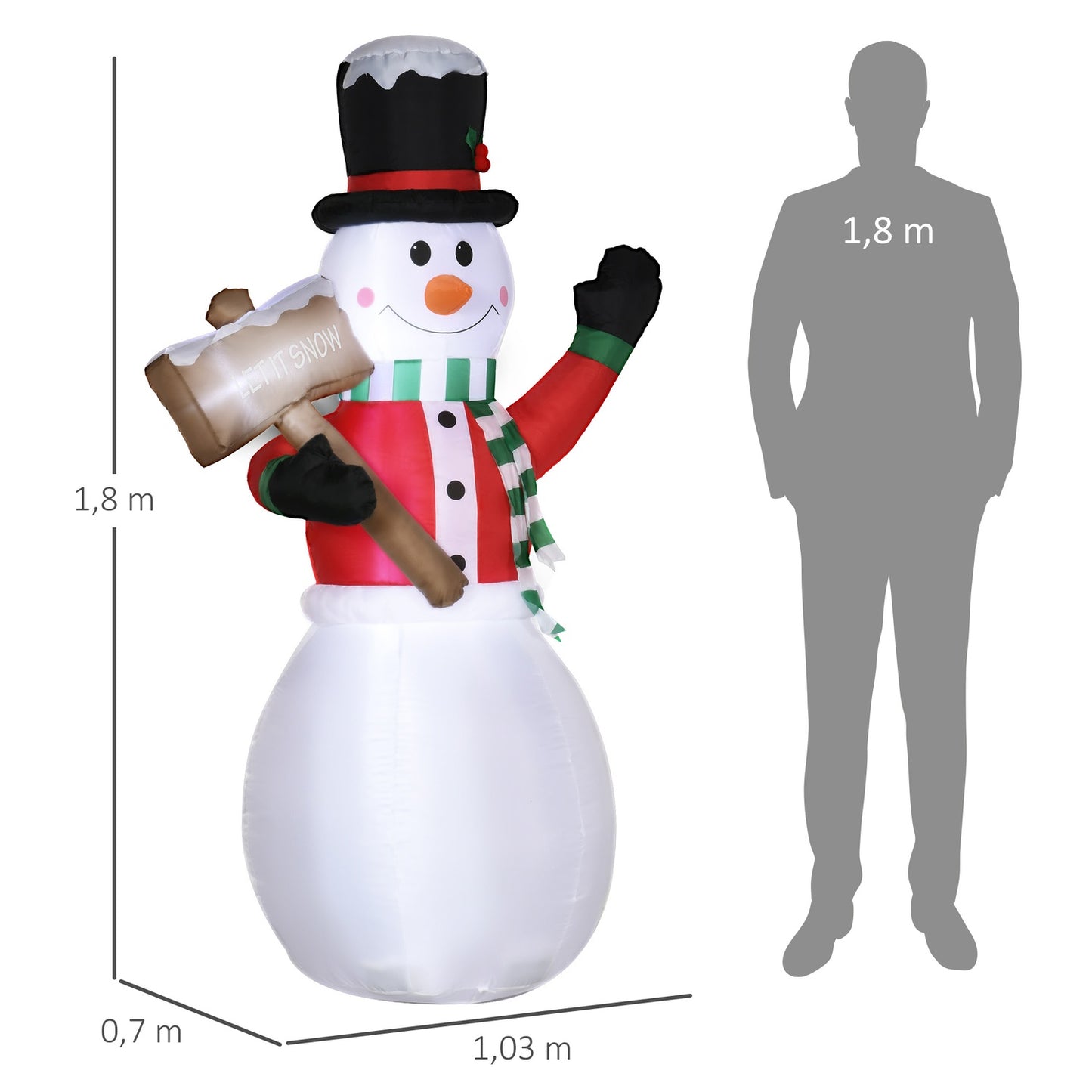 Inflatable snowman with LED light (180 cm) - Waterproof Christmas decor