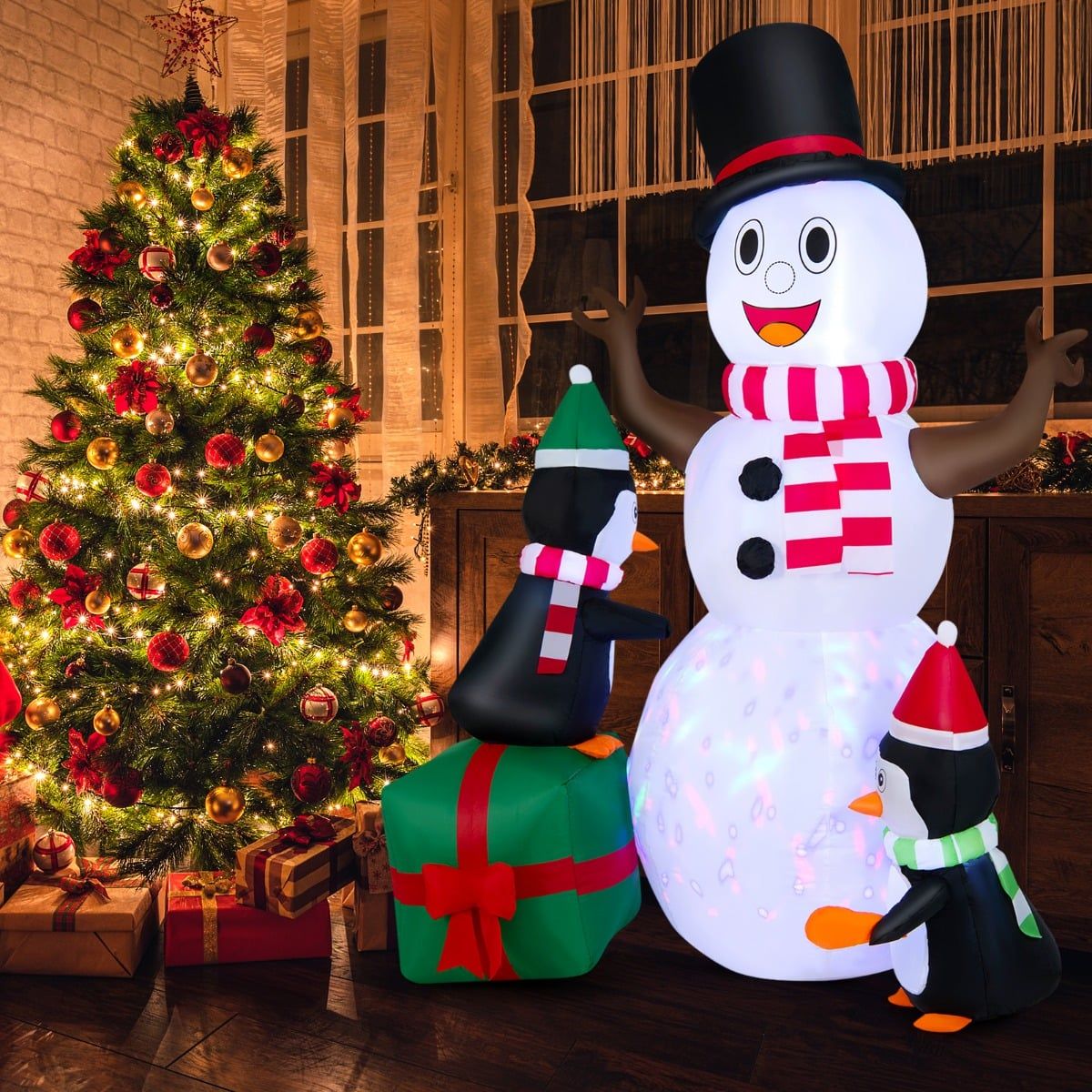 Inflatable Snowman with Penguins, LED Lights, 180 cm