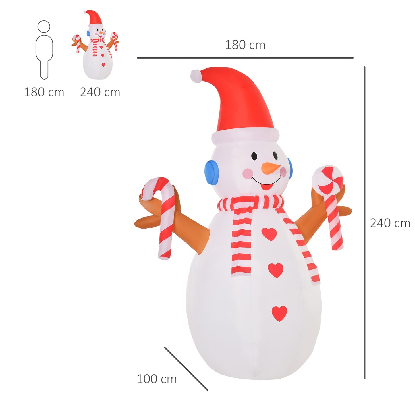 Inflatable Snowman with Rotating Lights, 2.4m, Indoor/Outdoor