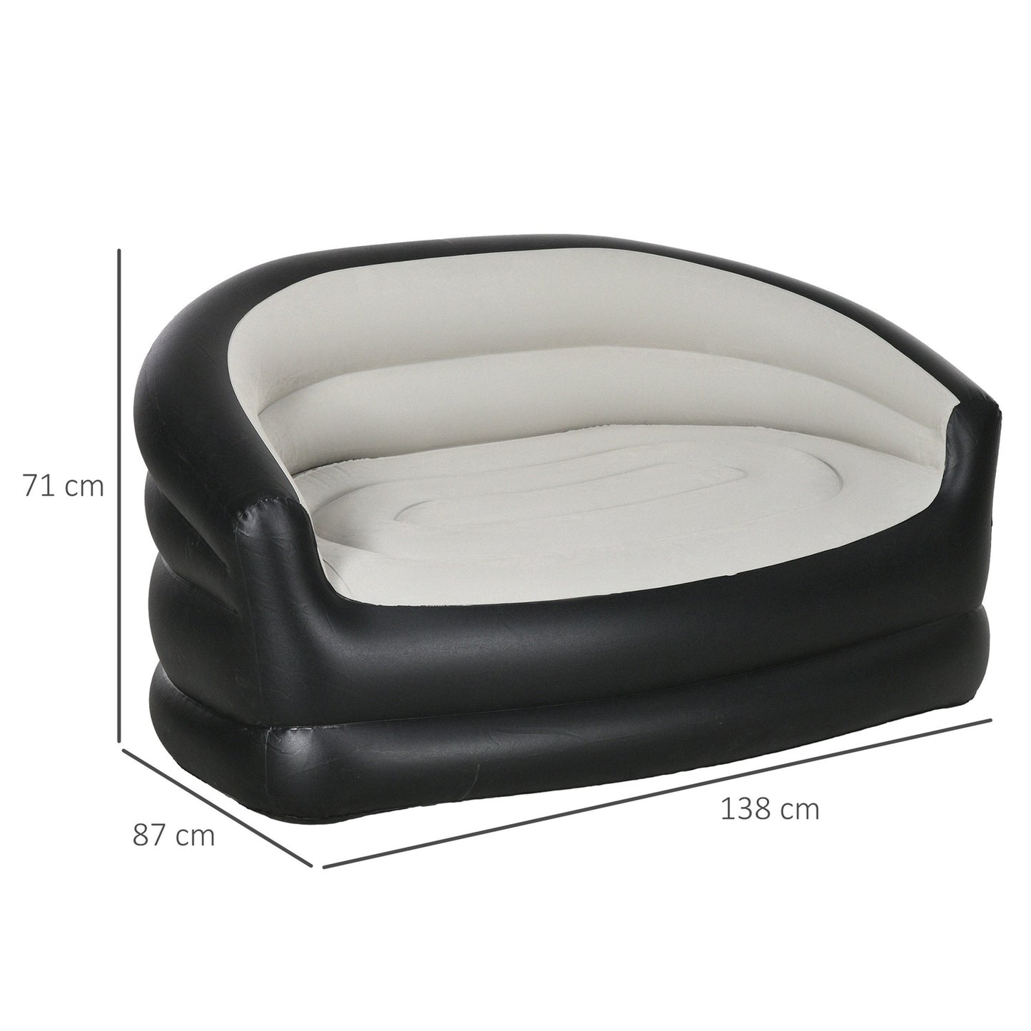 Inflatable sofa for 2, plush and portable, light gray