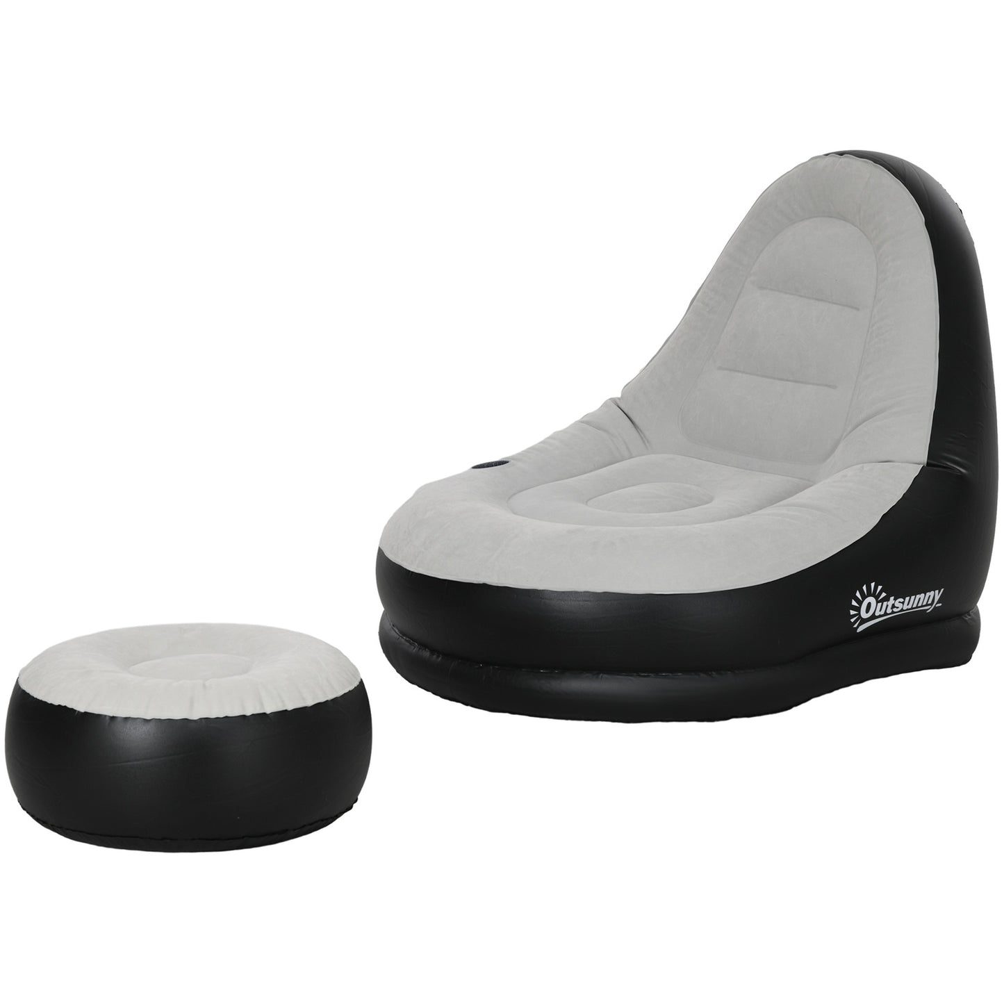 Inflatable sofa with footstool & cup holder, light grey
