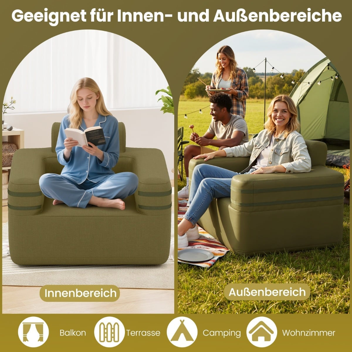 Inflatable Sofa with Built-In Pump & Storage Bag for Camping