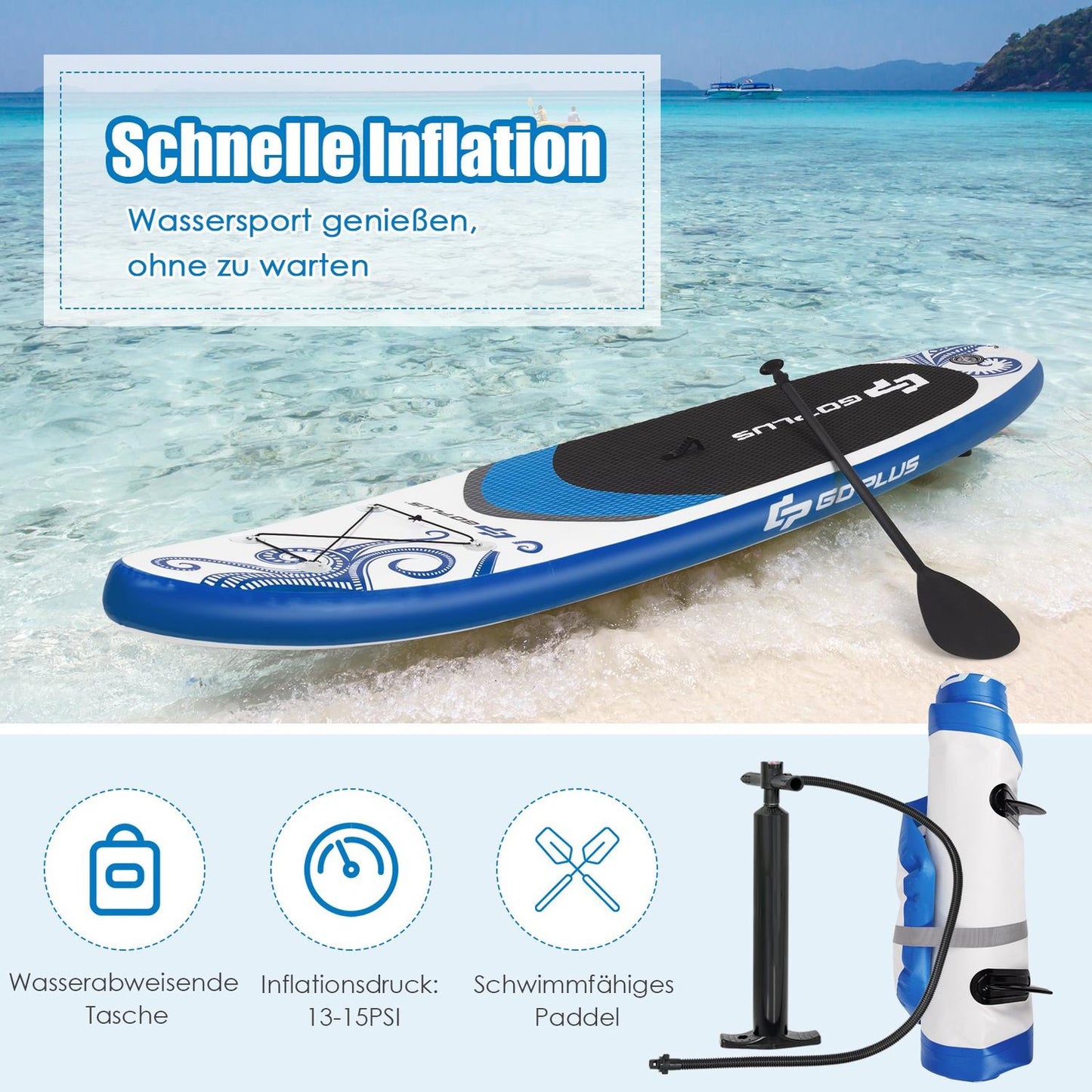 Inflatable Stand up Paddle Board Standing Board with Surf Control 325/335 x 76 x 16 cm Blue-L