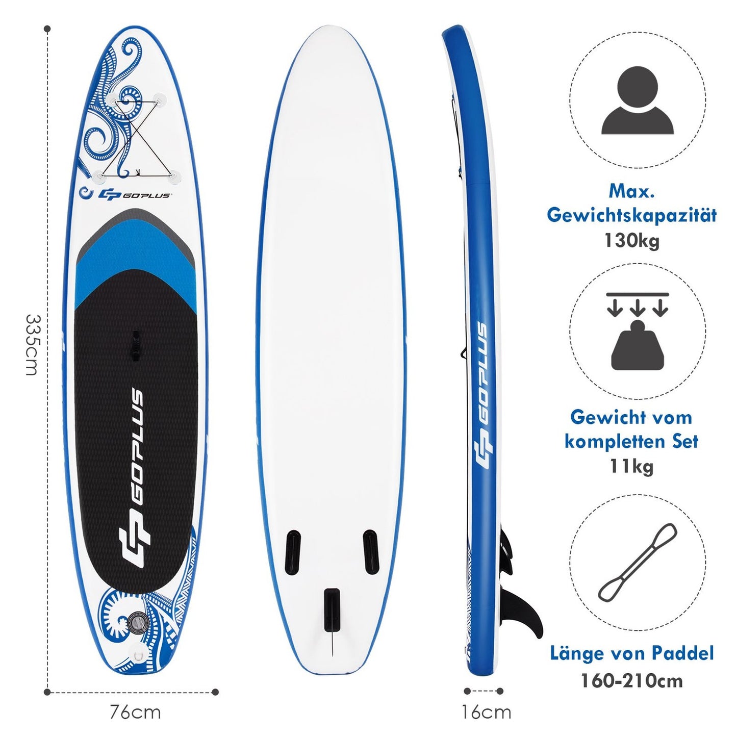 Inflatable Stand up Paddle Board Standing Board with Surf Control 325/335 x 76 x 16 cm Blue-L