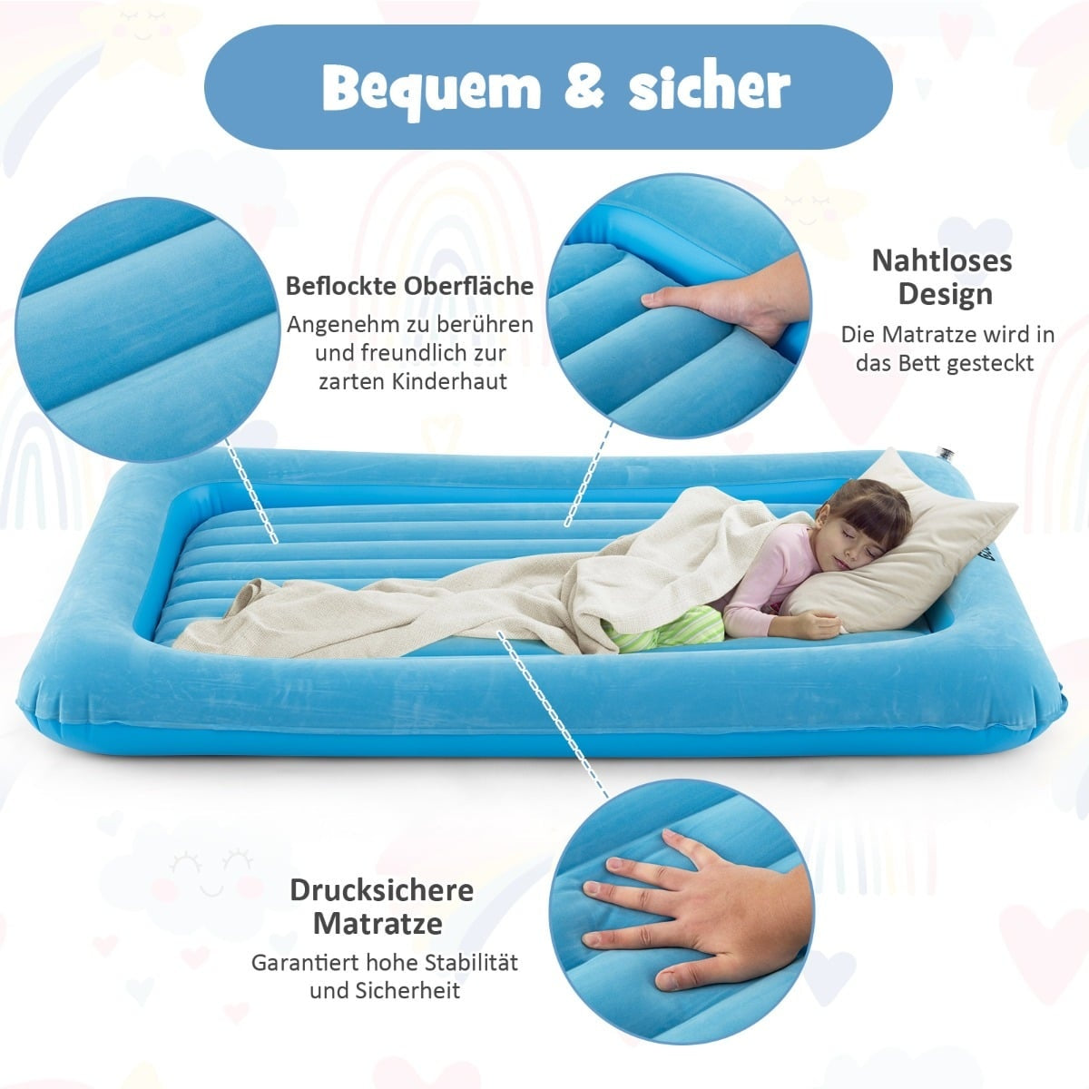 Inflatable Toddler Travel Bed with Pump & Carry Bag