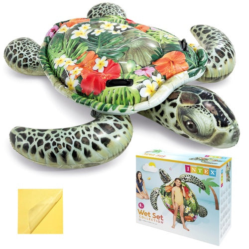 Inflatable Turtle Water Mattress with Handles, 191x170 cm
