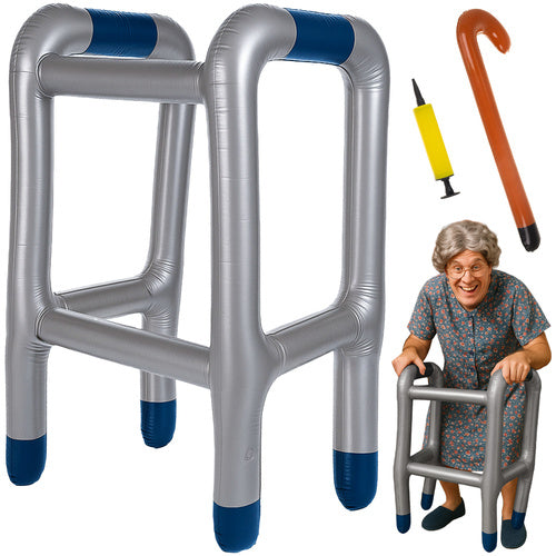 Inflatable Walker and Cane Set with Pump, Costume Accessory