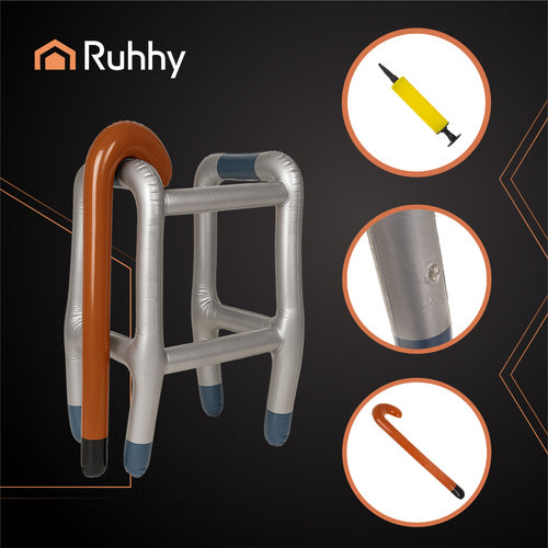 Inflatable Walker and Cane Set with Pump, Costume Accessory