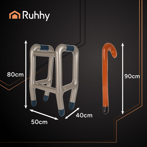 Inflatable Walker and Cane Set with Pump, Costume Accessory