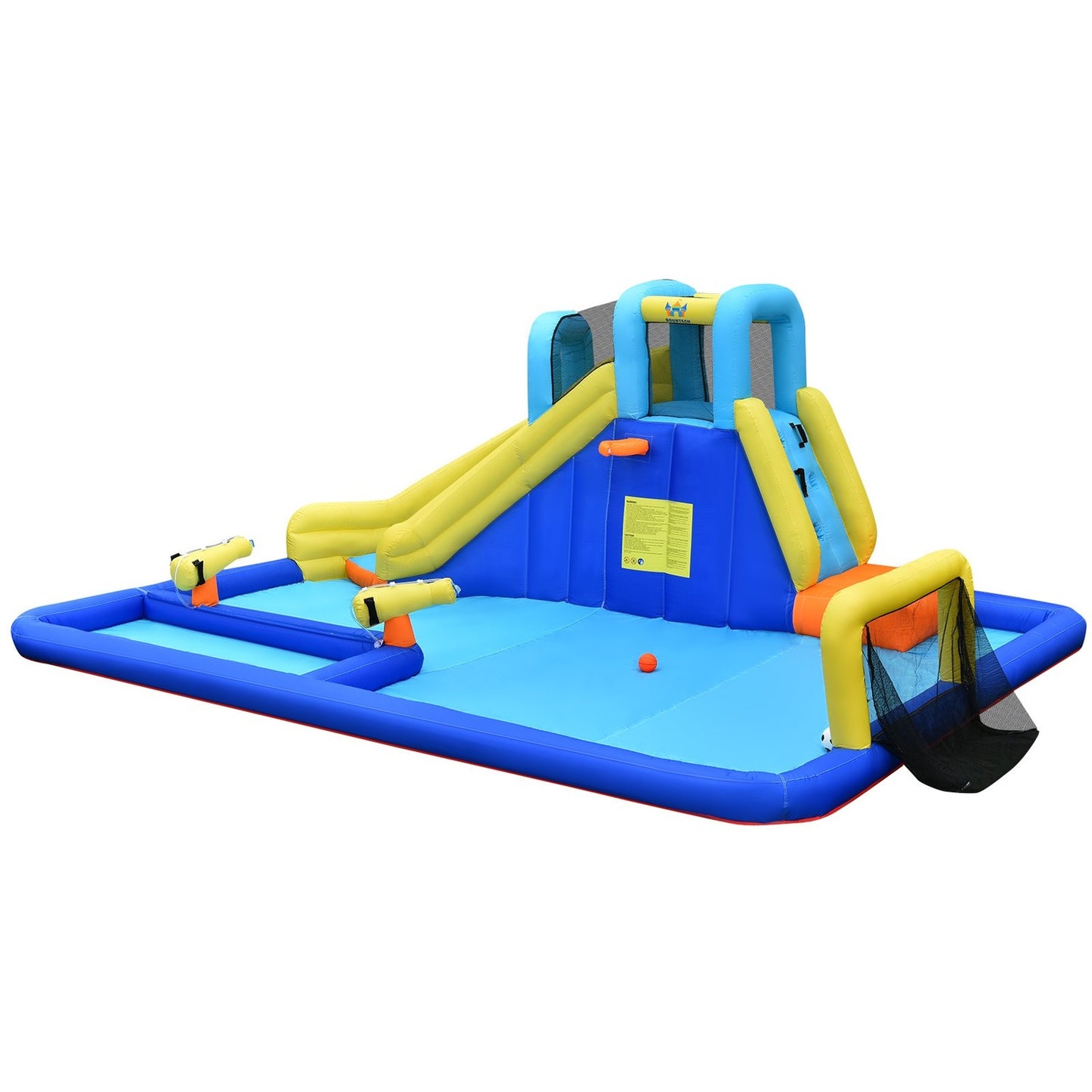 Inflatable Water Park 6-in-1 Bouncy Castle with Water Slide 526 x 373 x 203 cm Blue + Yellow
