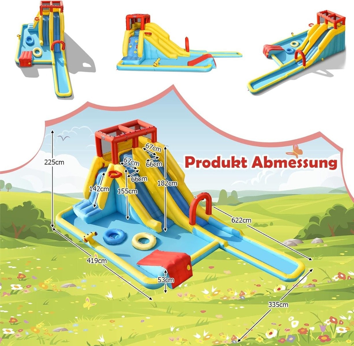 Inflatable Water Slide with Double Slide & Climbing Wall