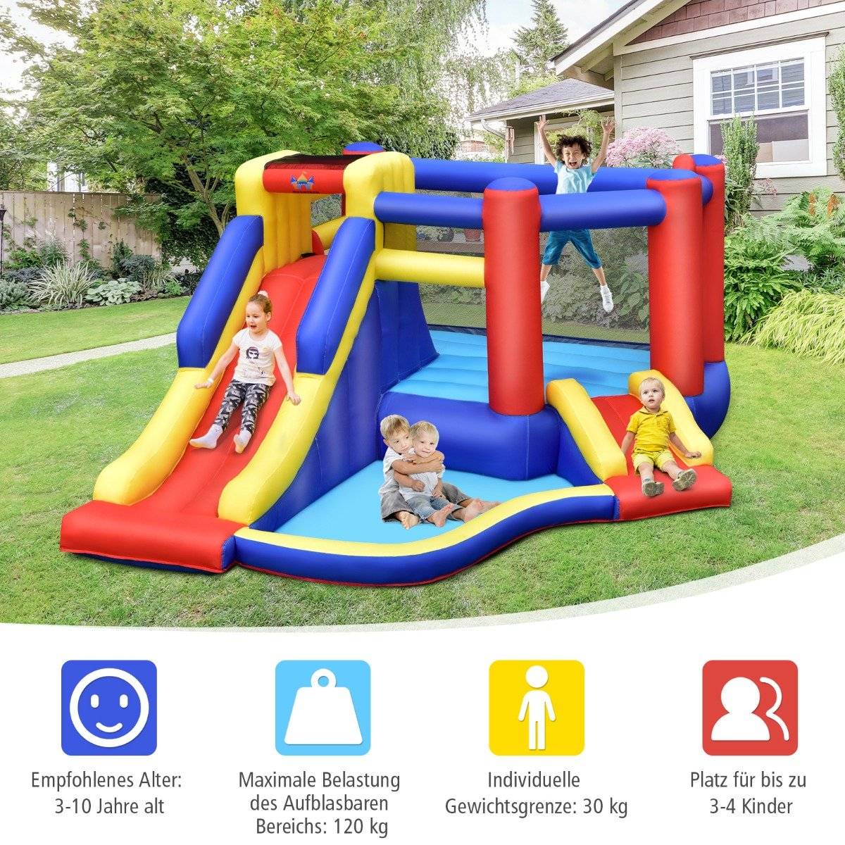 Inflatable bouncy castle Giant bouncy castle with long slide for birthday parties in the garden Colorful