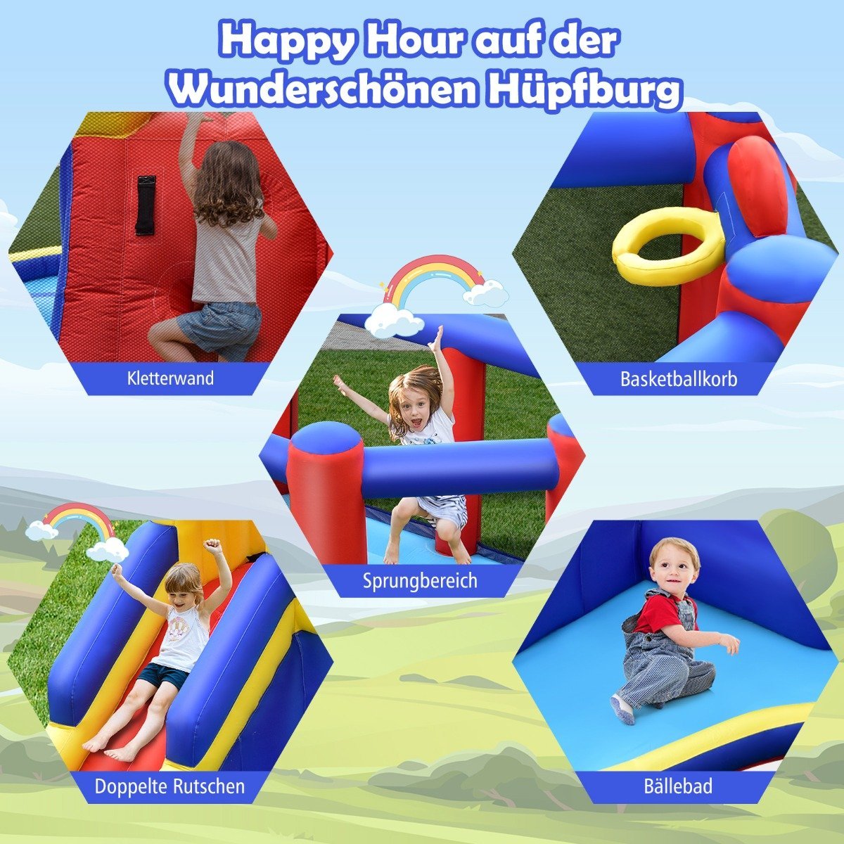 Inflatable bouncy castle Giant bouncy castle with long slide for birthday parties in the garden Colorful