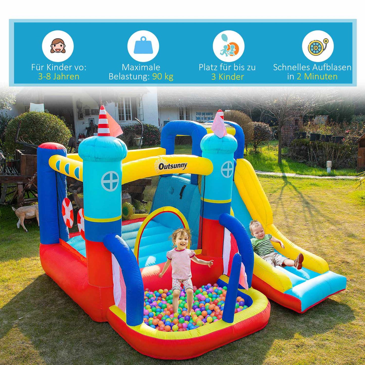 Inflatable bouncy castle and slide with blower for children