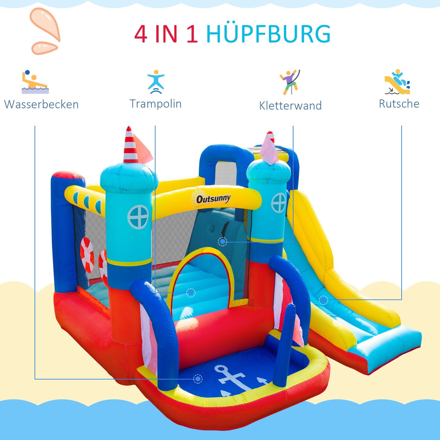 Inflatable bouncy castle and slide with blower for children