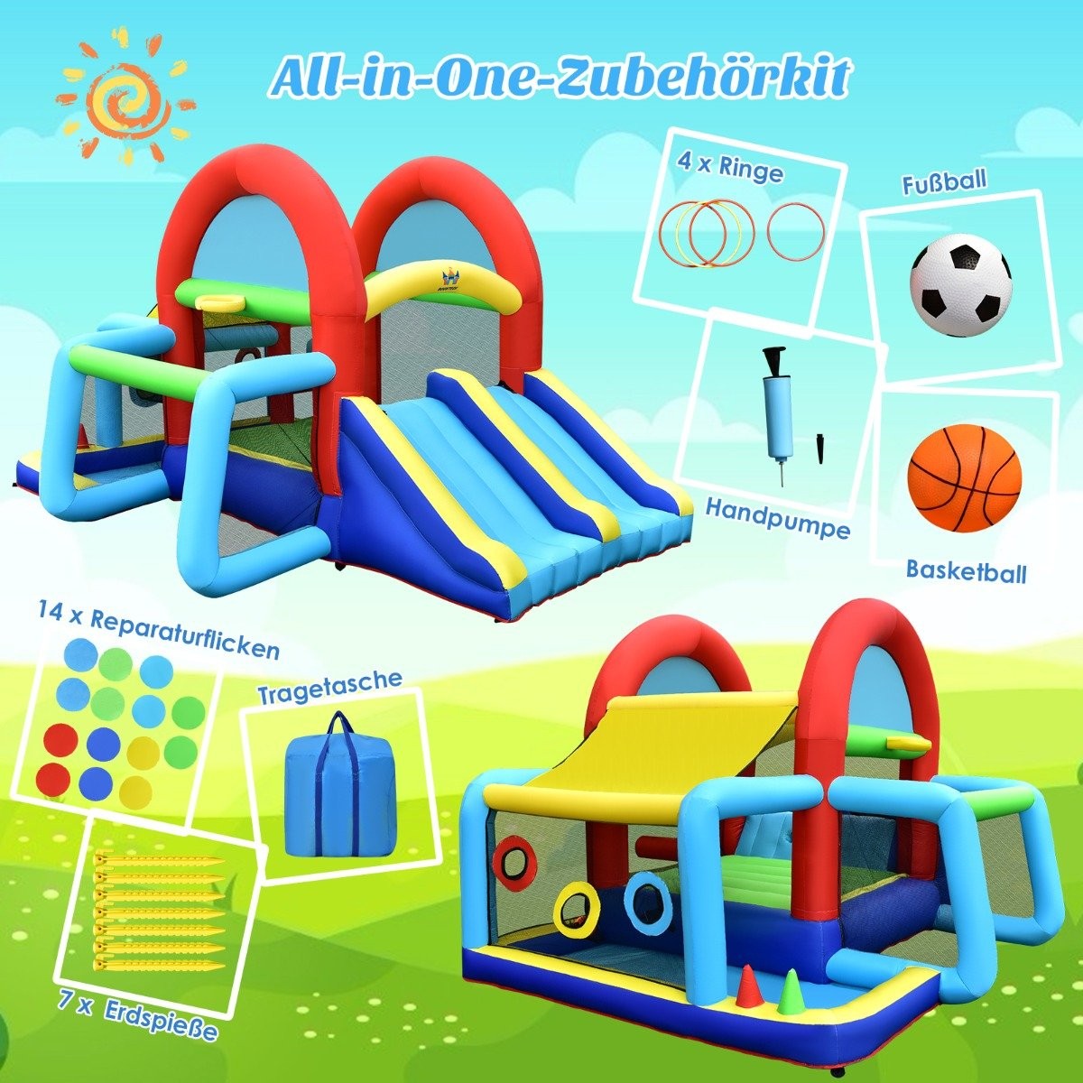 Inflatable bouncy castle jumping castle with double slides outdoor colorful