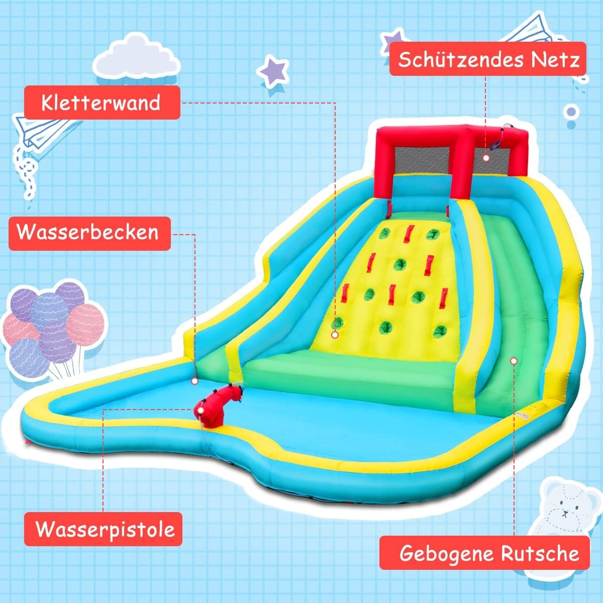 Inflatable bouncy castle with blower Bouncy castle with two water slides 452 x 366 x 229 cm