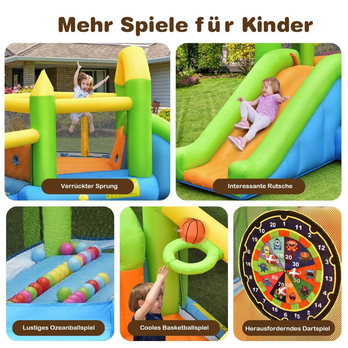 Inflatable bouncy castle with slide & ball pit & basketball hoop 477 x 241 x 208 cm (without blower)