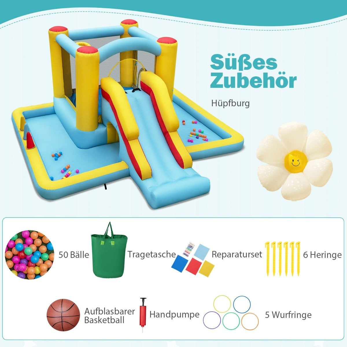 Inflatable bouncy castle with slide & tunnel & basketball hoop & ring toss game giant castle