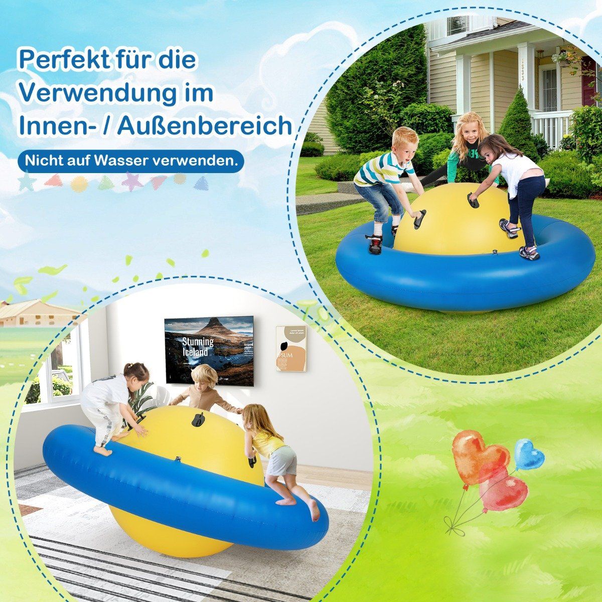 Inflatable dome seesaw for rolling & tilting & climbing & bouncing children's seesaw yellow + blue