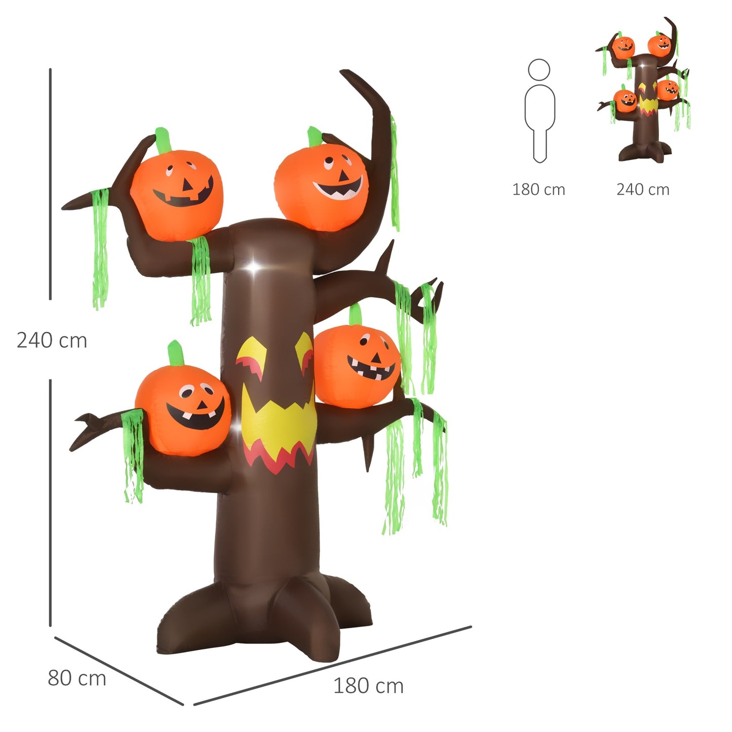 Inflatable Halloween tree with pumpkin & LED lights, 180cm