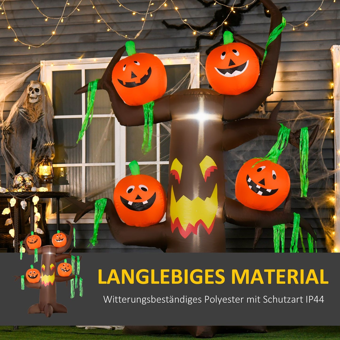 Inflatable Halloween tree with pumpkin & LED lights, 180cm