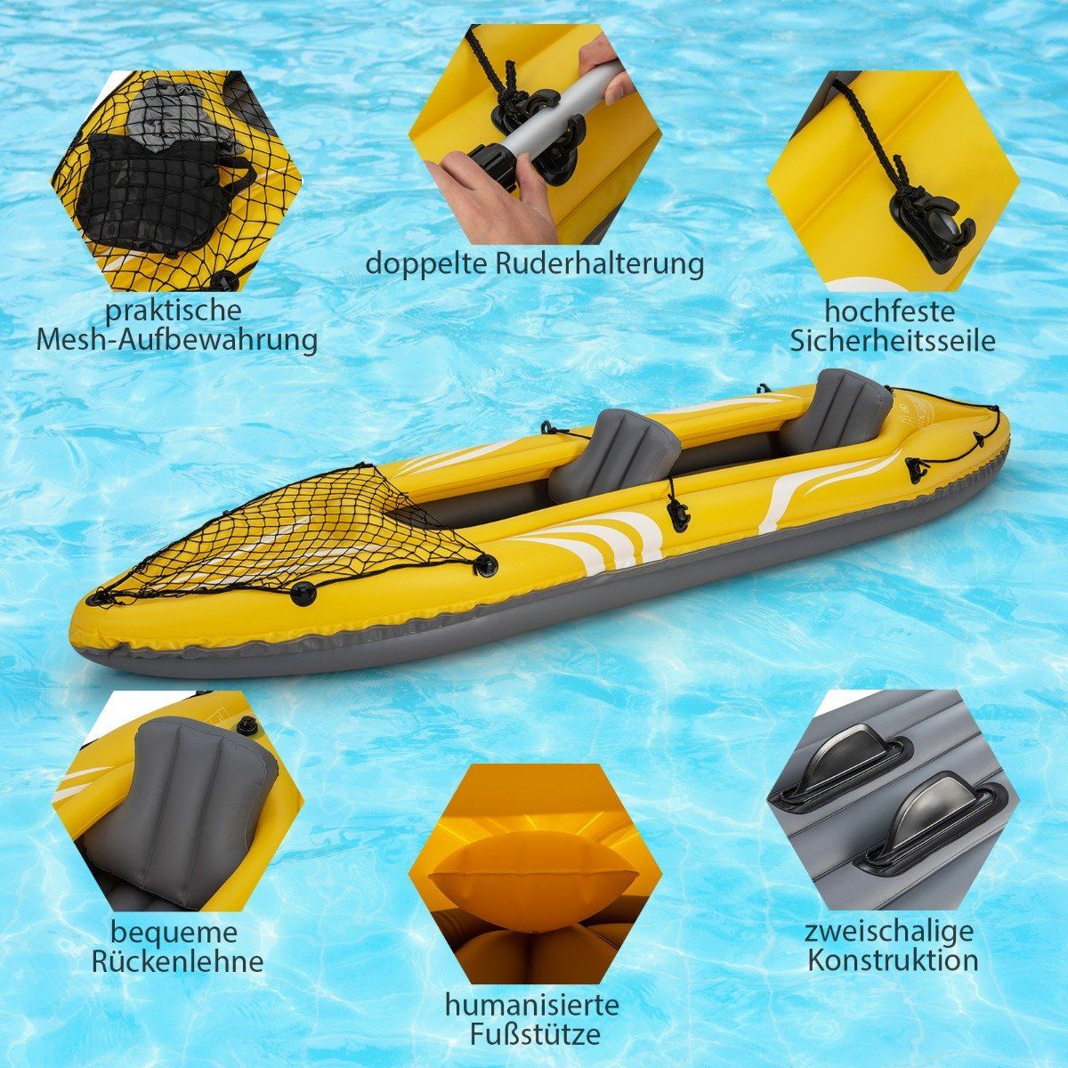 Inflatable kayak for 2 people tandem kayak with removable seats 357 × 80 × 38 cm