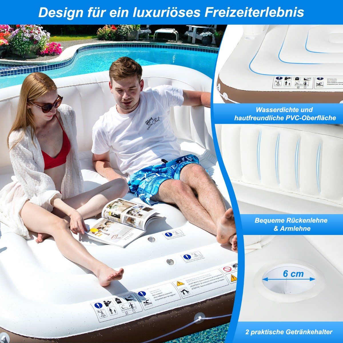 Inflatable pool platform with retractable & removable canopy 180 x 180 x 160 cm