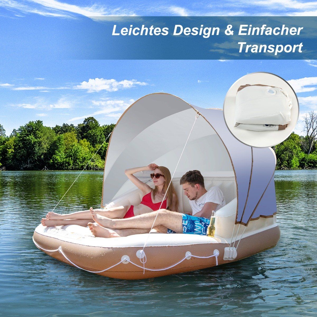 Inflatable pool platform with retractable & removable canopy 180 x 180 x 160 cm