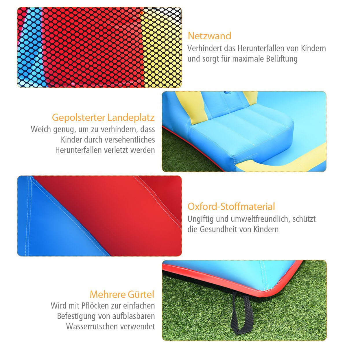 Inflatable water park with climbing wall 500 x 400 x 250 cm red + yellow + blue