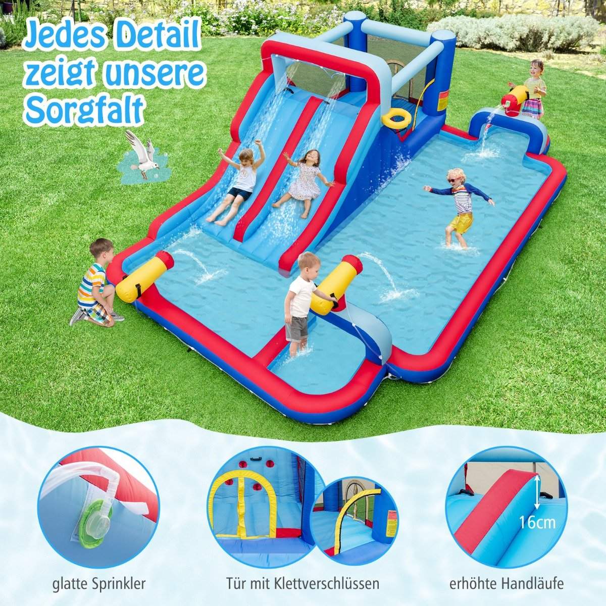 Inflatable water slide park huge bouncy castle with 2 long slides 644 x 405 x 210 cm