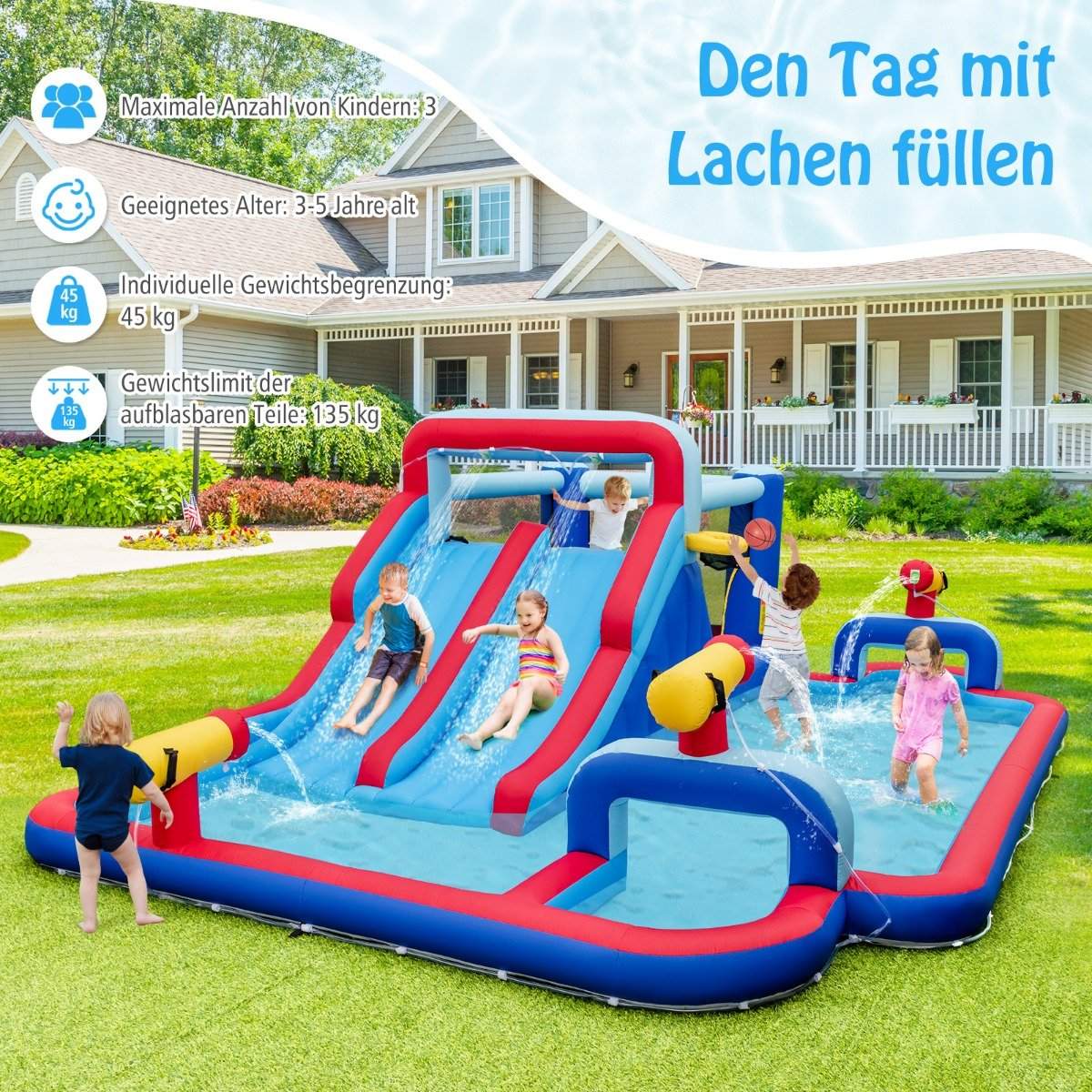 Inflatable water slide park huge bouncy castle with 2 long slides 644 x 405 x 210 cm