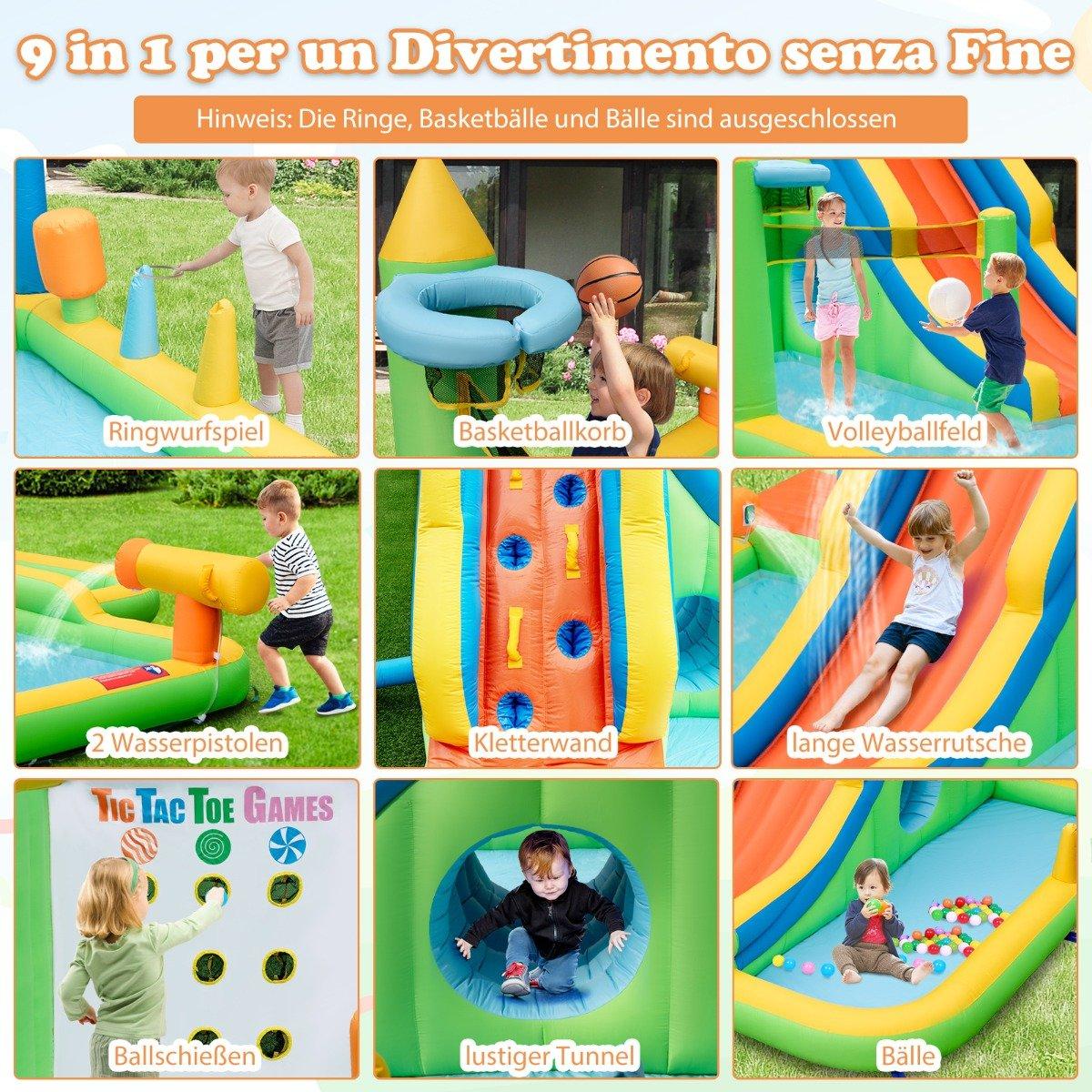 Inflatable water slide with paddling pool & climbing wall & water cannons without blower