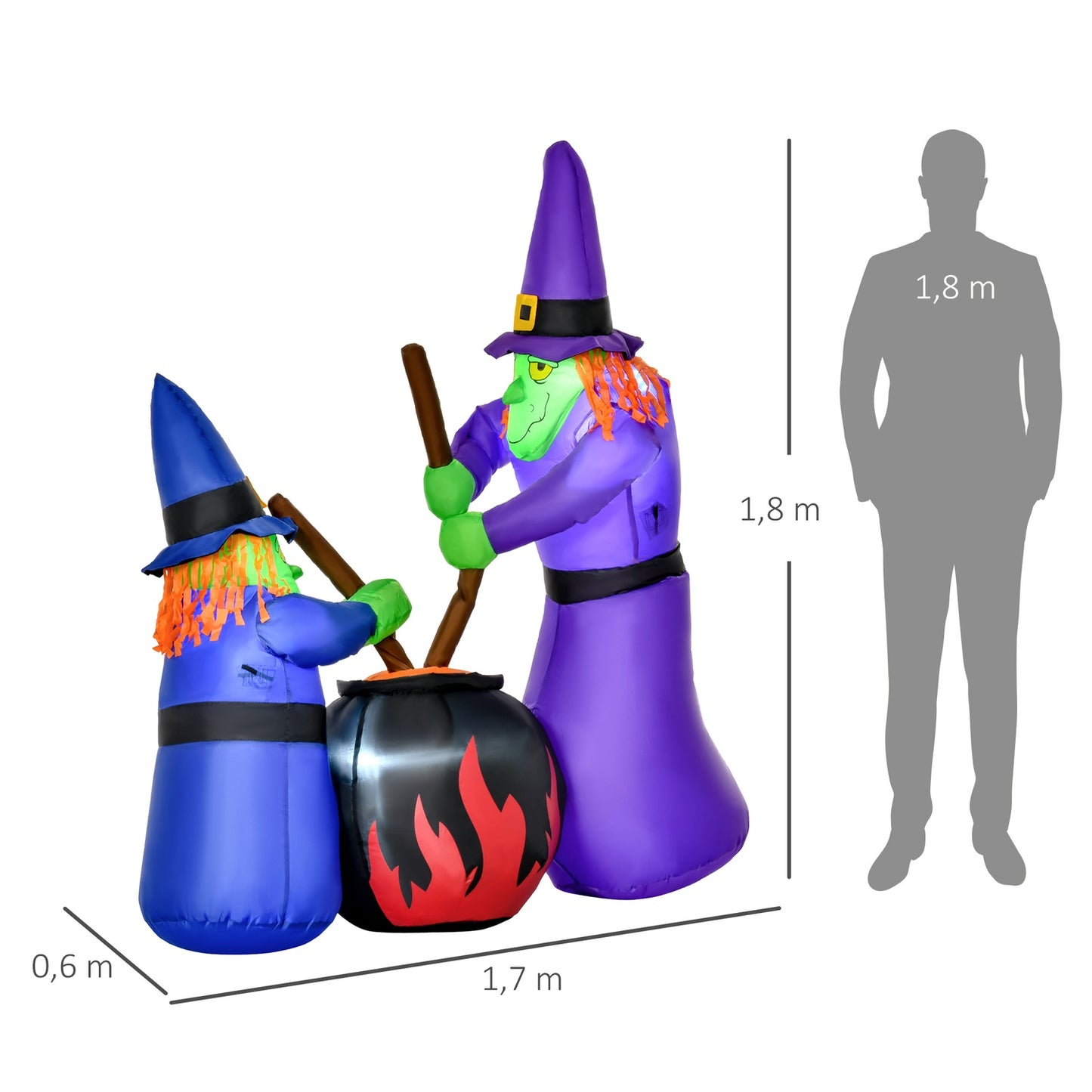 Inflatable Halloween cauldron decoration with LED lights, polyester