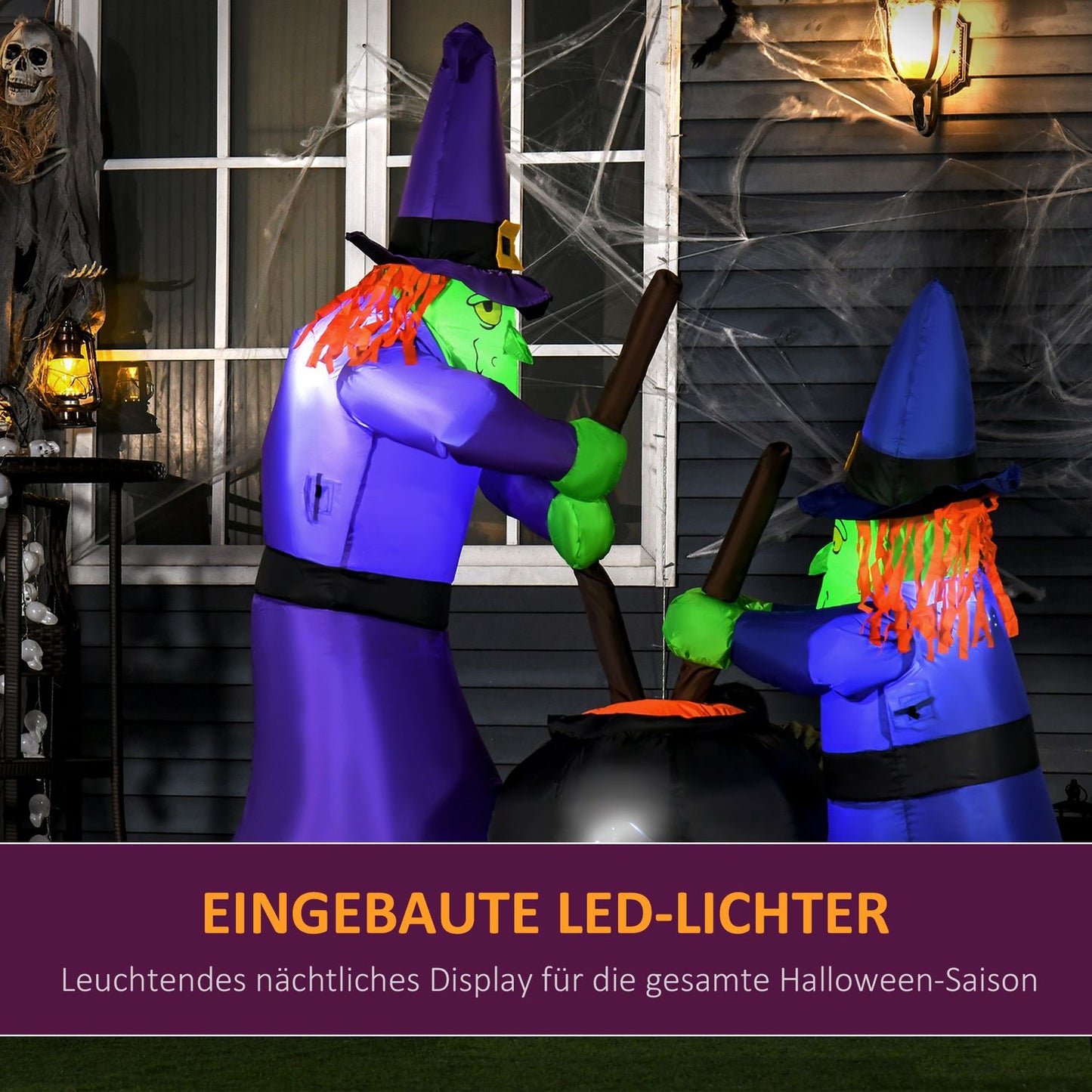 Inflatable Halloween cauldron decoration with LED lights, polyester
