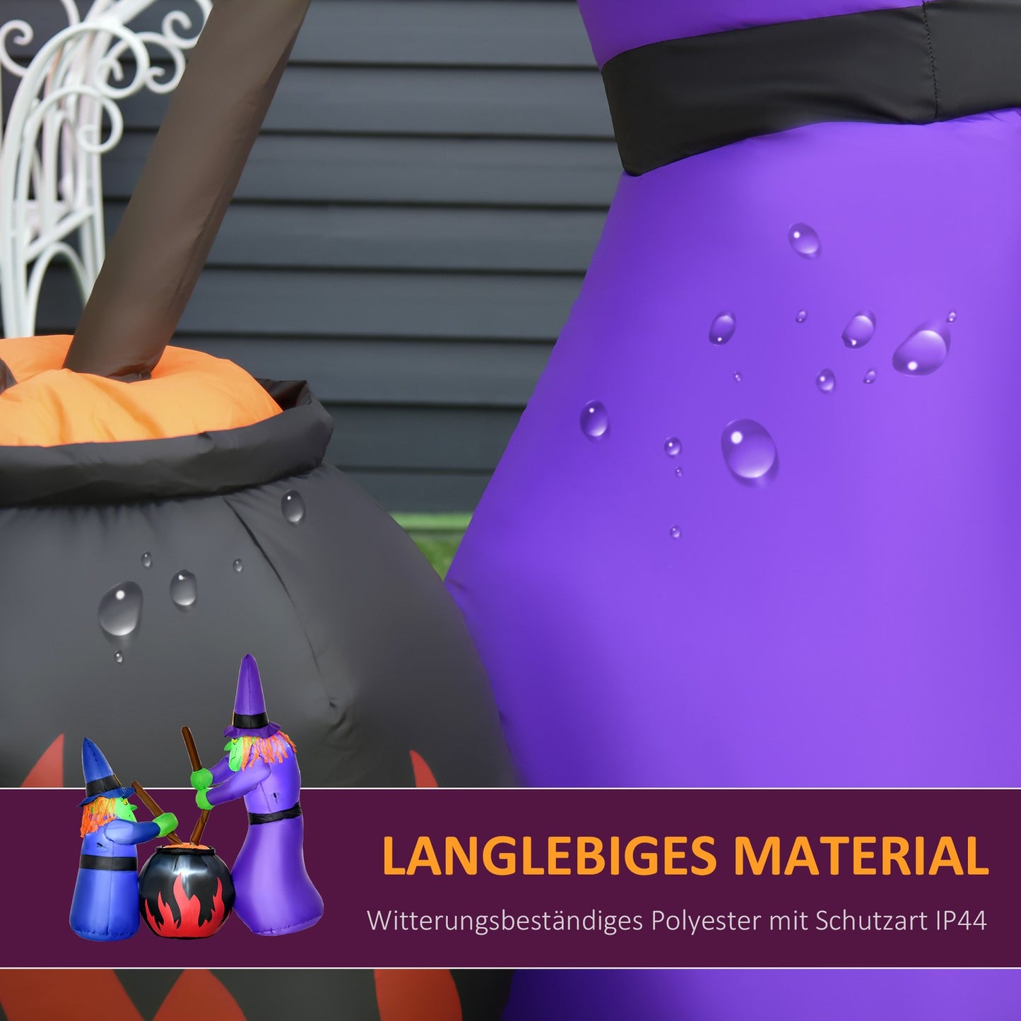 Inflatable Halloween cauldron decoration with LED lights, polyester