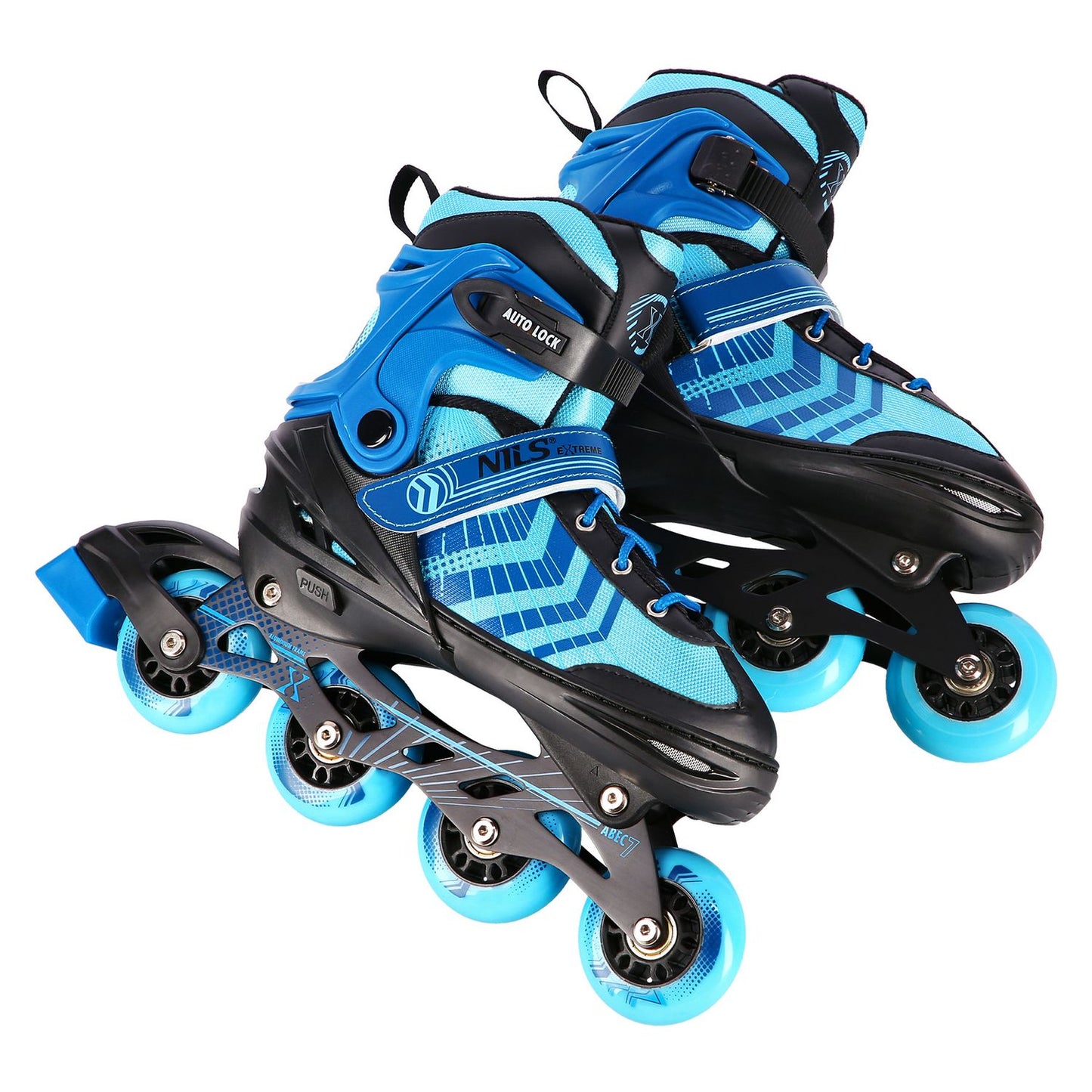 Inline & Hockey Ice Skates, 4-in-1, Black-Blue, Size M