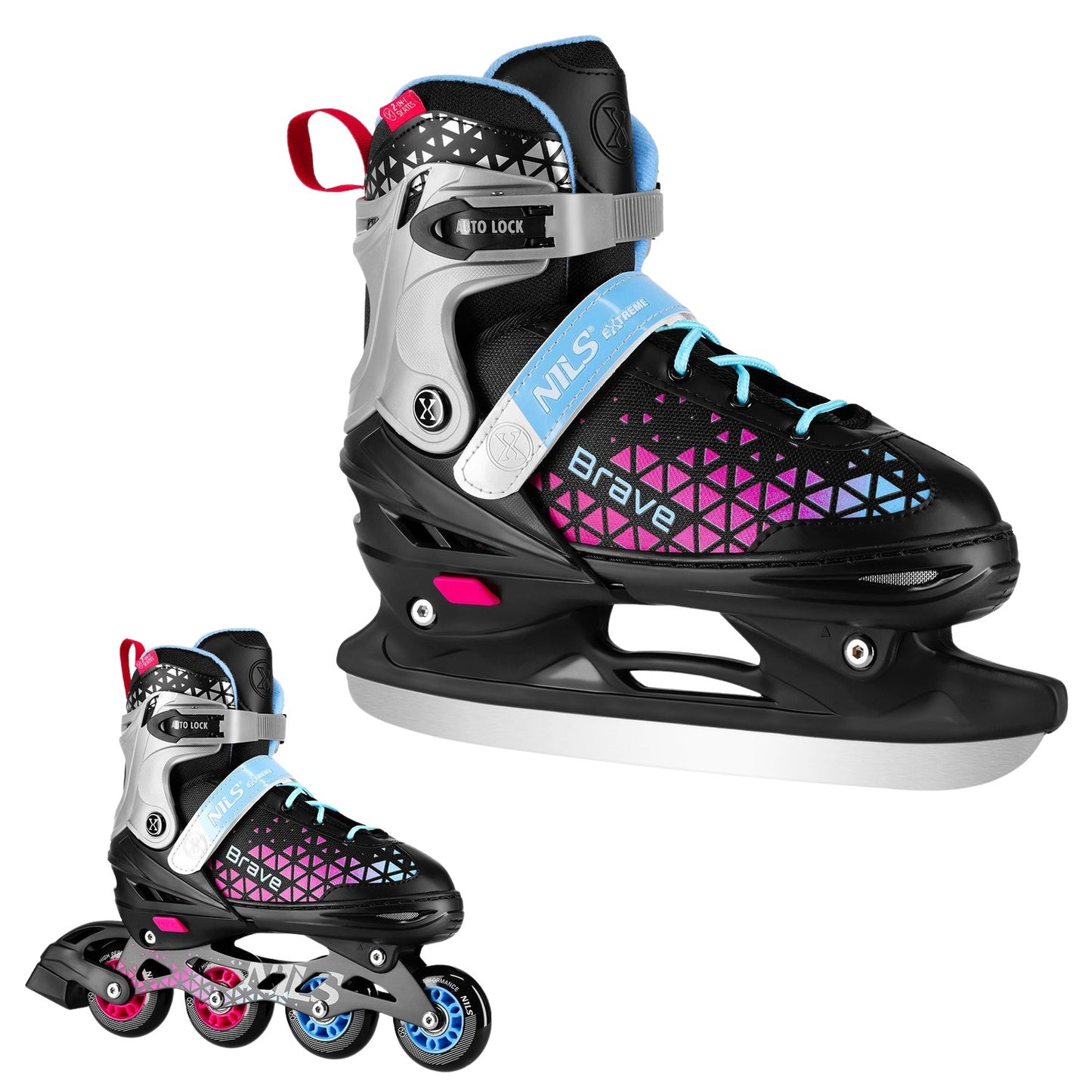 Inline & Hockey Ice Skates Set, 4-in-1, Pink, Size L (39-43)
