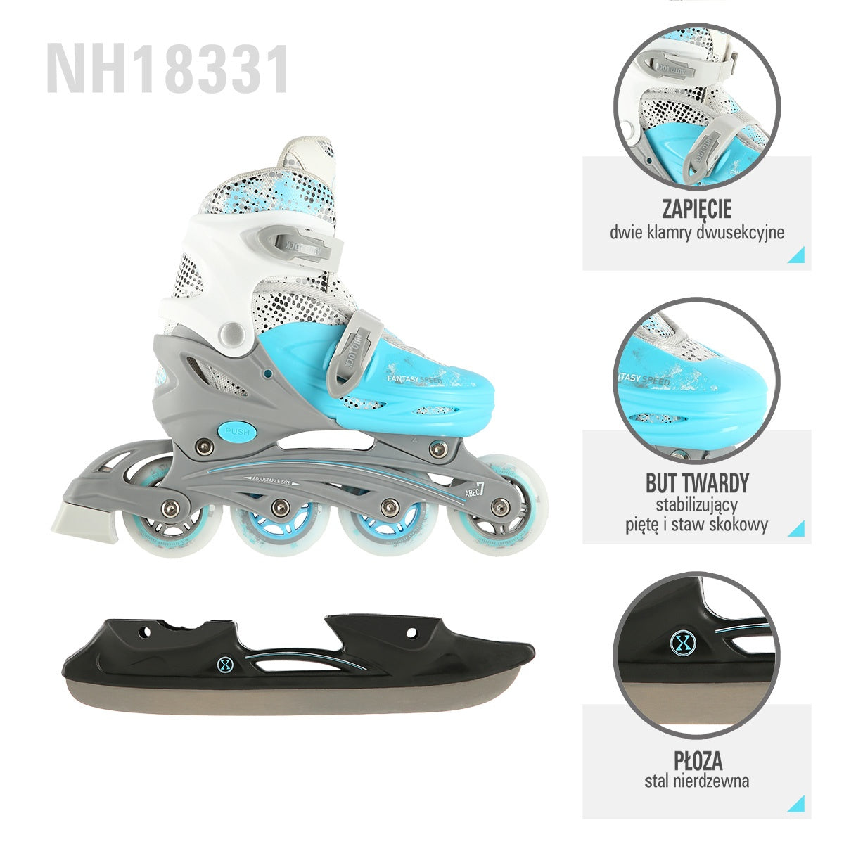 Inline/Ice Skates 4-in-1, Blue, Size S (31-34)