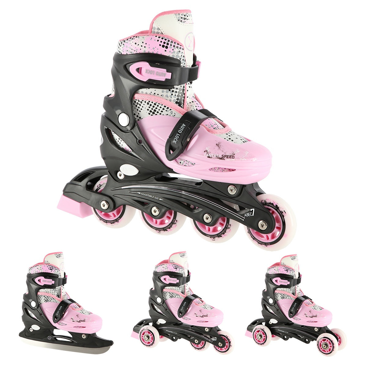 Inline/Ice Skates, 4-in-1, Pink, Size S (31-34)