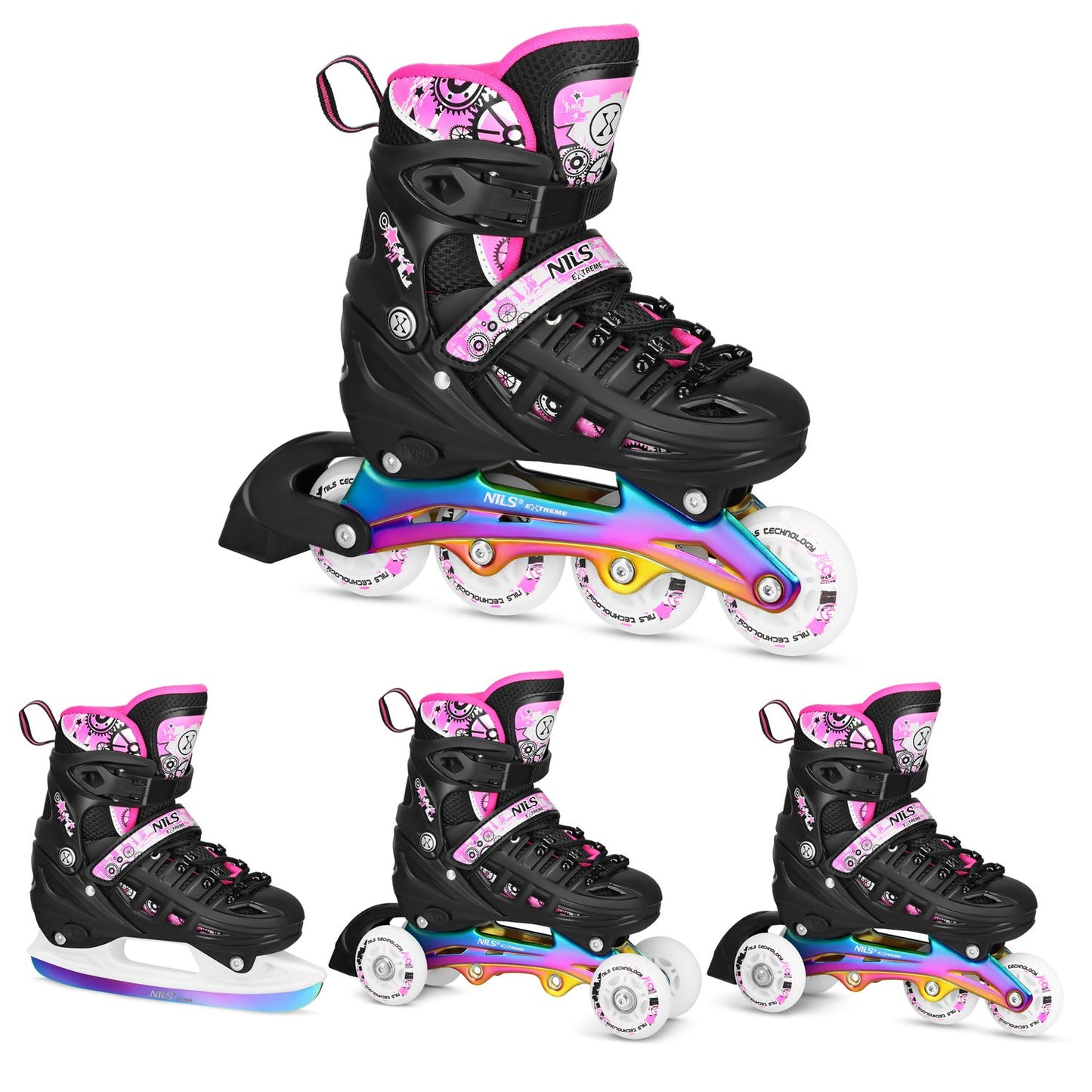 Inline & Ice Skates, Pink LED, Size M (35-38)