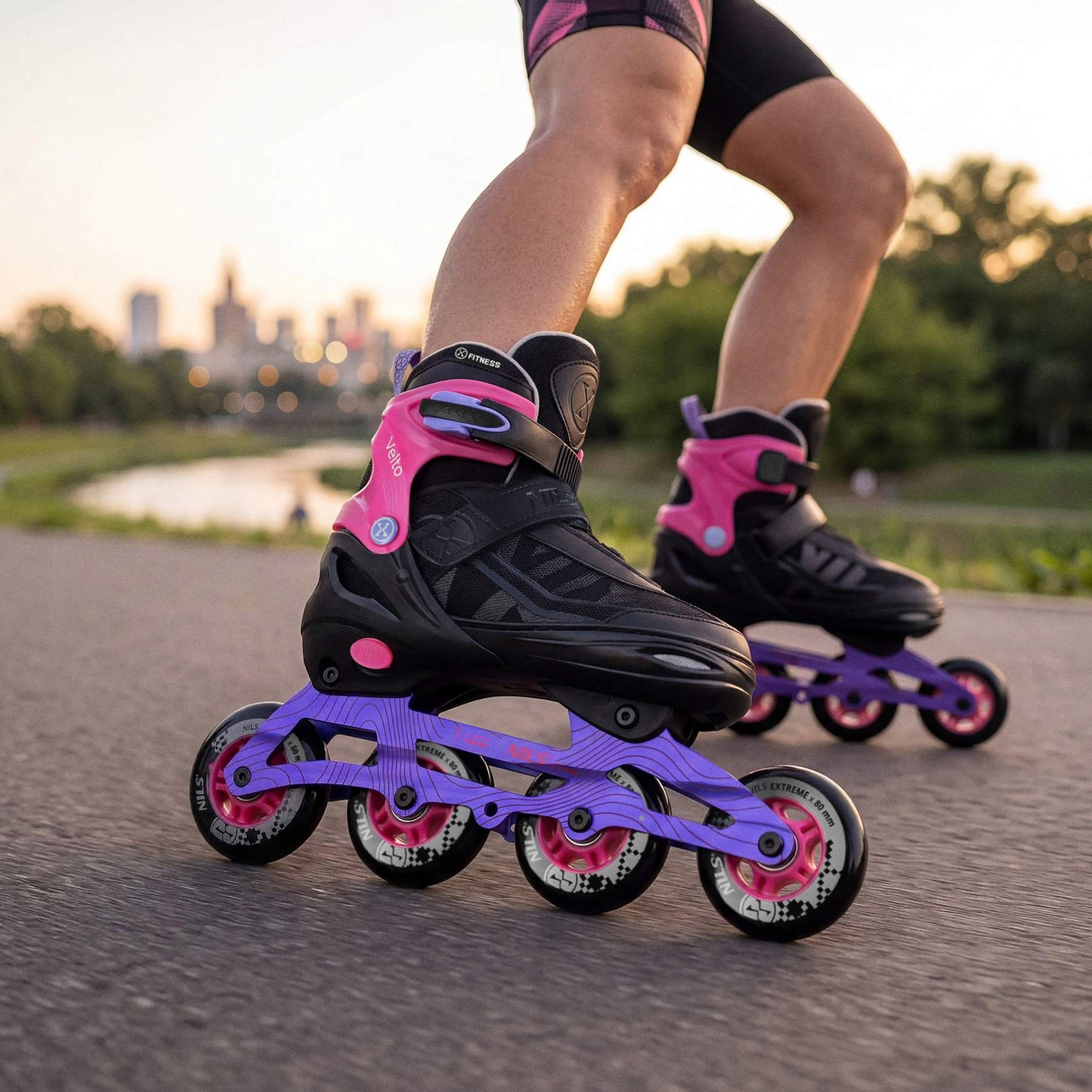 Inline Skates, Adjustable Size 42–45, Pink, ABEC 7