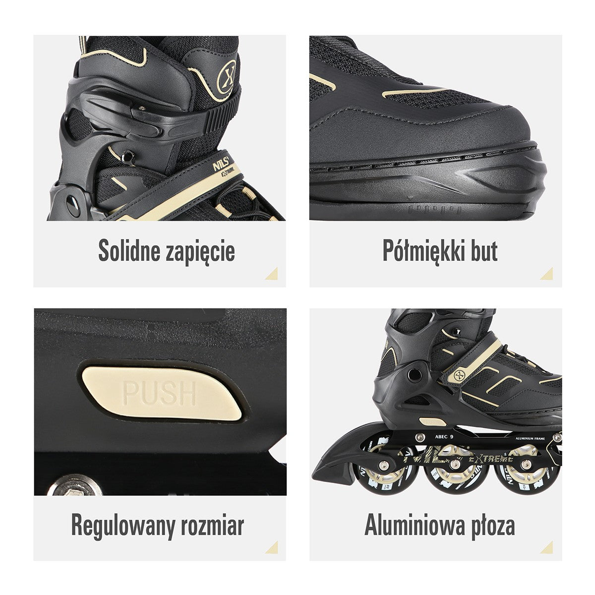 Inline Skates, Black-Beige, Size S