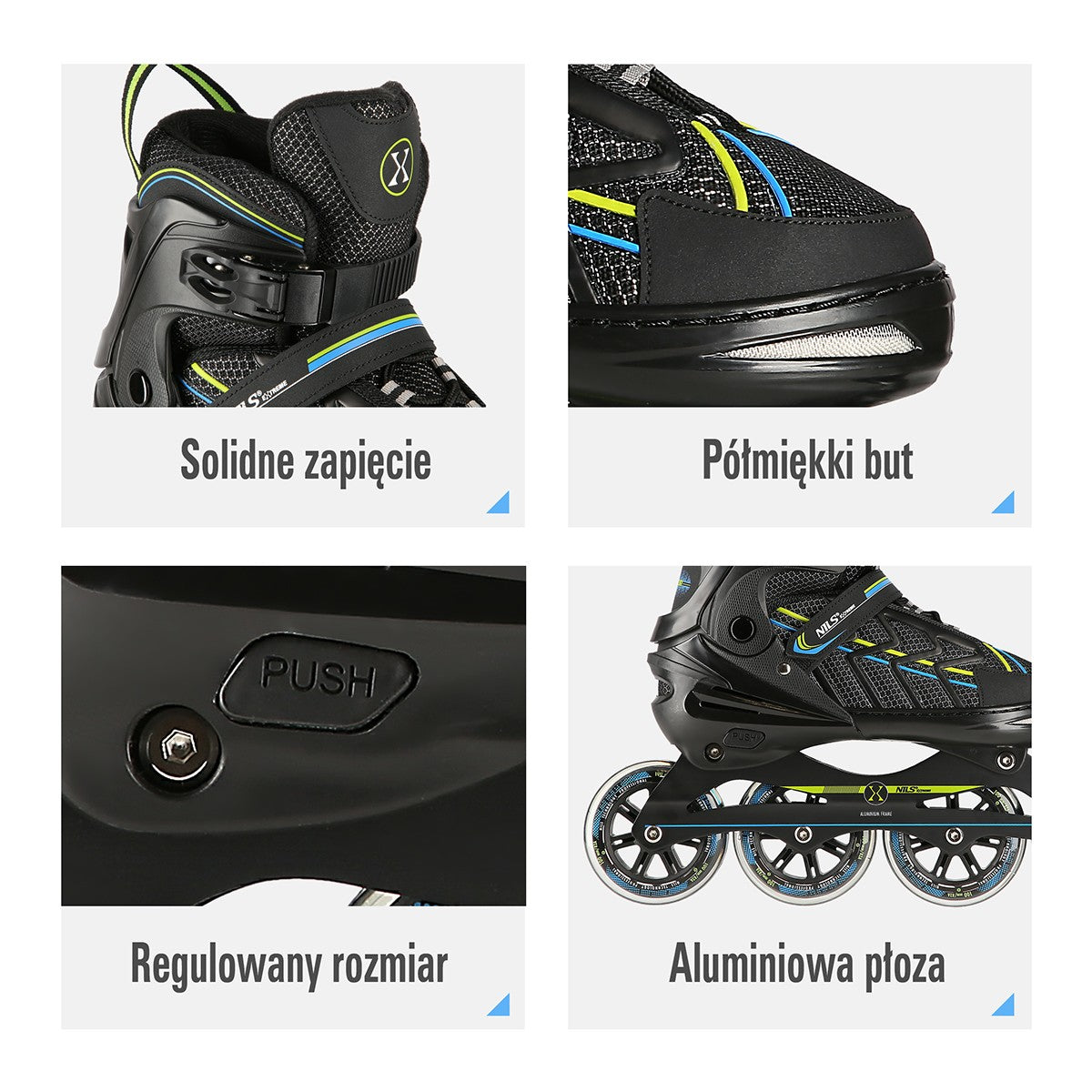Inline Skates, Black-Lime, Size L (39-42)