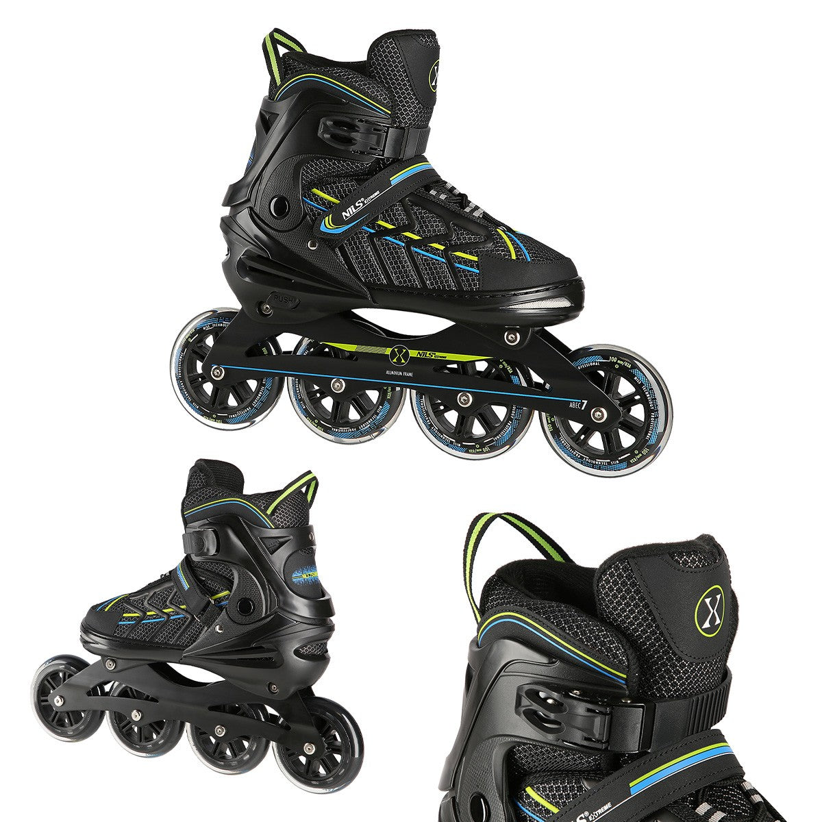 Inline Skates, Black-Lime, Size L (39-42)