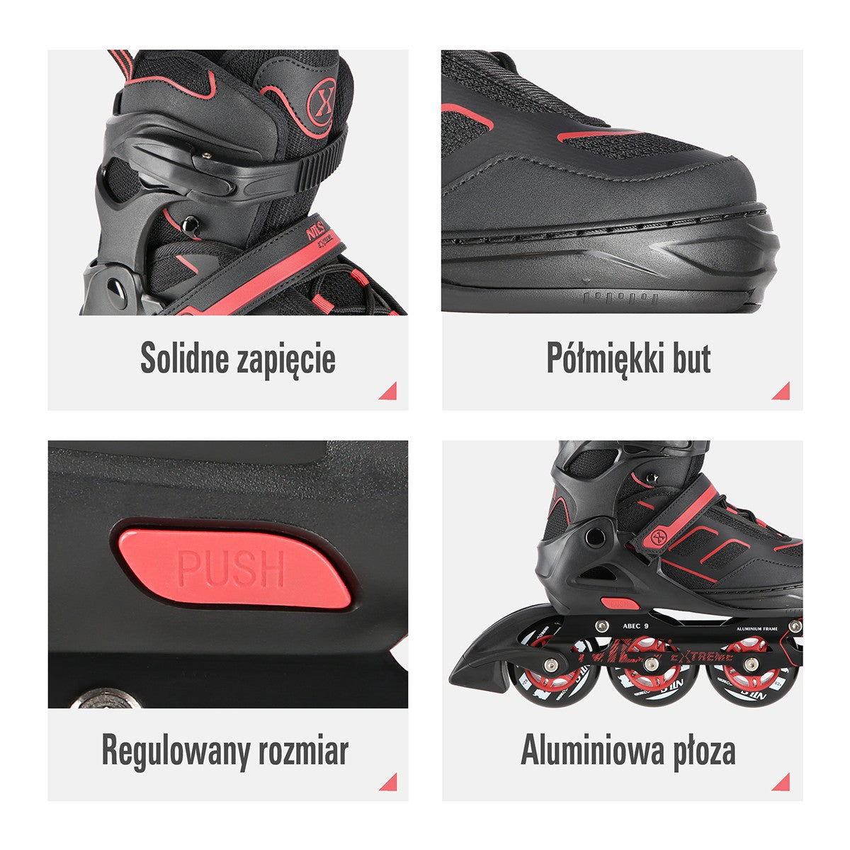 Inline Skates, Black-Red, Size S